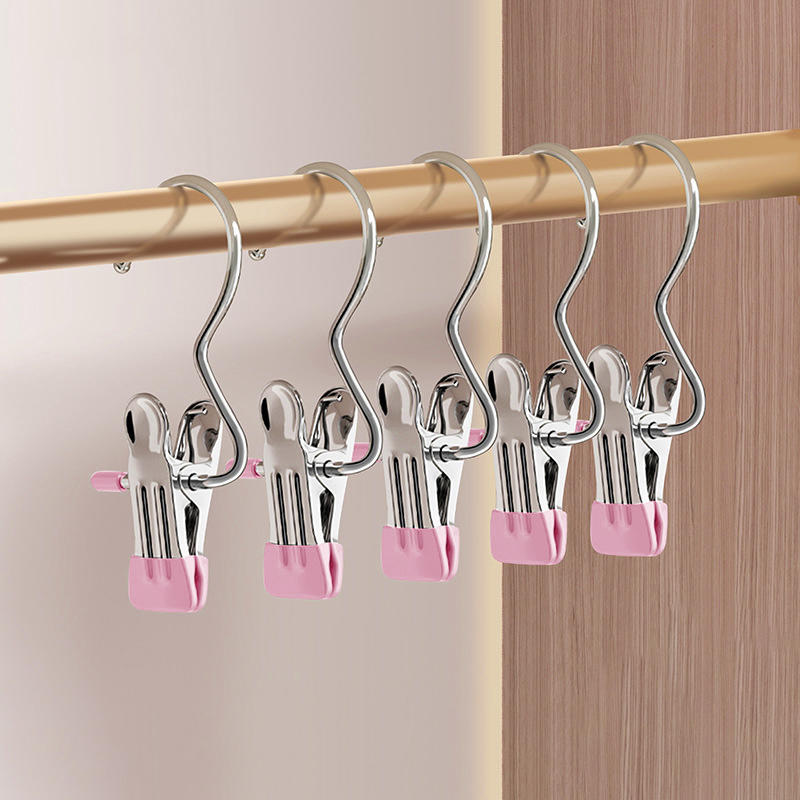 5/10pcs Stainless Steel Clothespins Laundry Clothes Peg With Hook Portable Hanging Clothes Clip Wardrobes Organizer Hanger