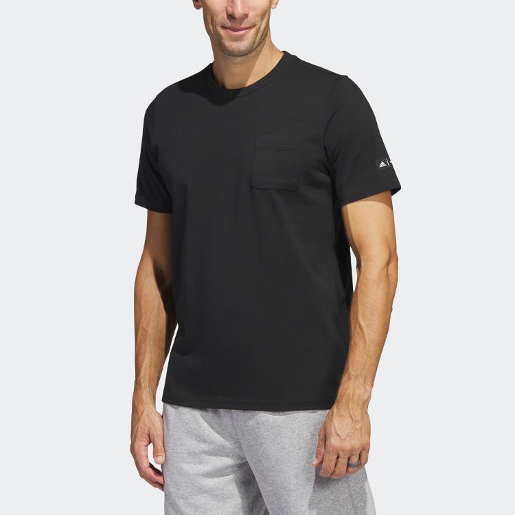 Adidas X Marimekko Collaboration Pocket Tee Letter Logo Print Round Neck Short Sleeve T-Shirt Men Tops Black HR2988