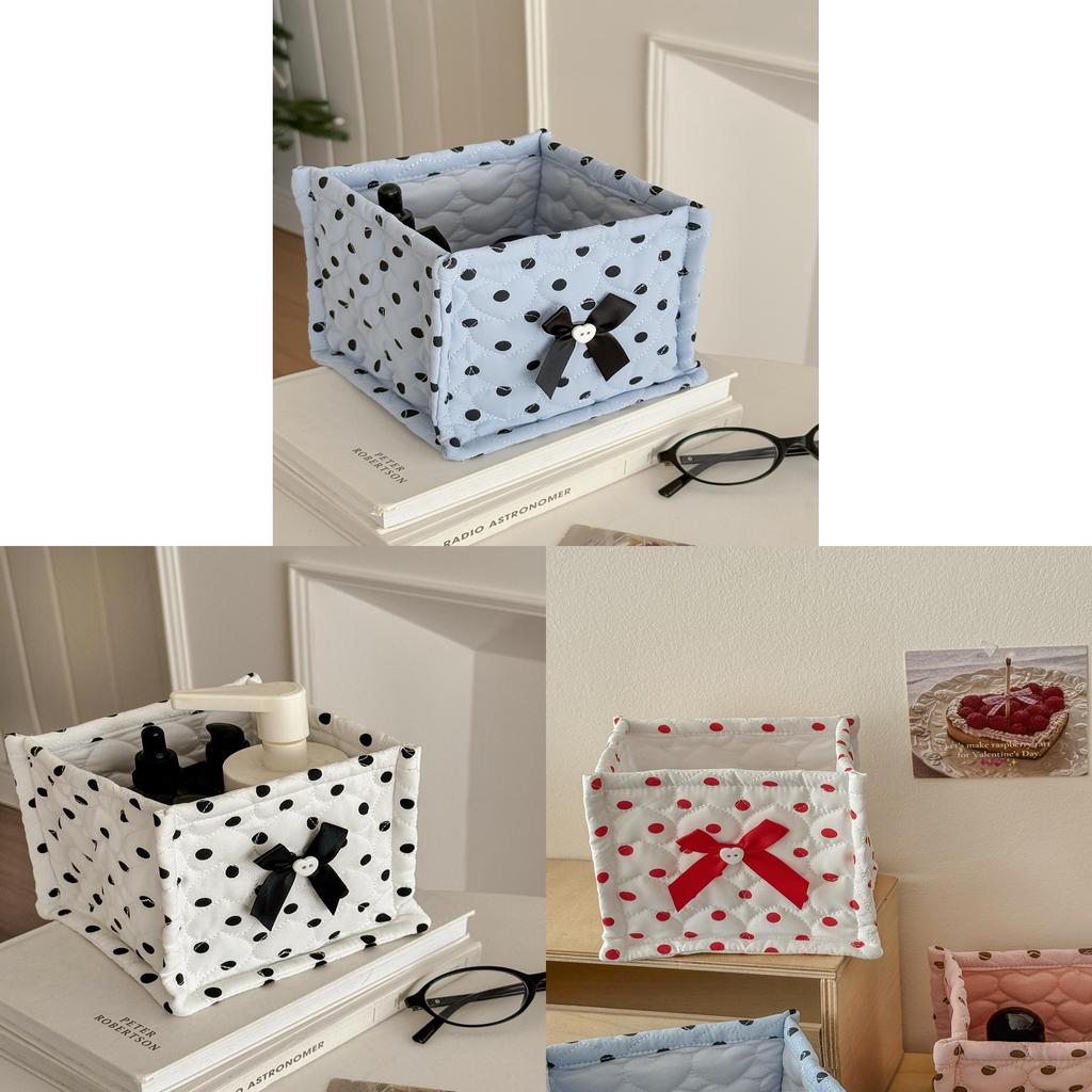 Nylon Large Polka Dot Quilt Square Storage Bin With Butterfly Knot Pattern For Dorm Room Organization