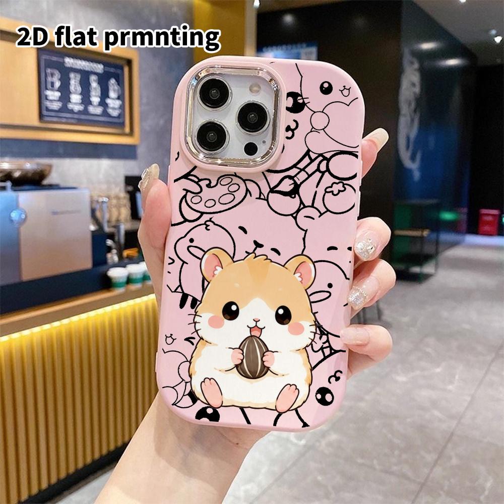Phone Case: 2D flat, fits iPhone 18, 17, 16, 15, 14, 13 Pro; little hamster nibbling sunflower seeds, perfect holiday gift for Christmas and Halloween