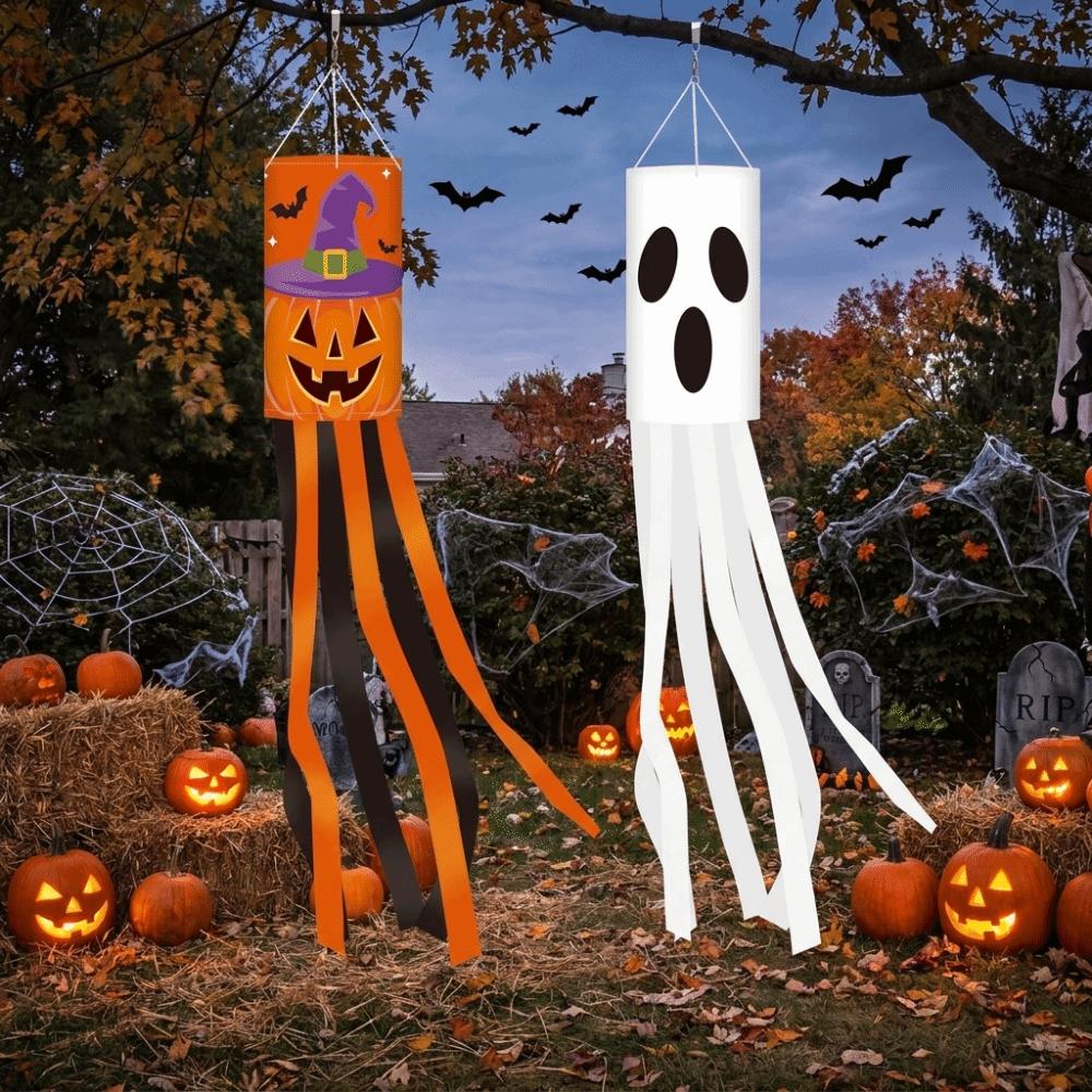 Wind Tube Flag Halloween Wind Flag Hanging Ghost Windsock Flag Halloween Outdoor Decor