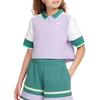 Sportswear Color Block Soft Comfortable Casual Short Sleeve T-Shirt Kids Tops Hydrangea-Purple White FV0188515
