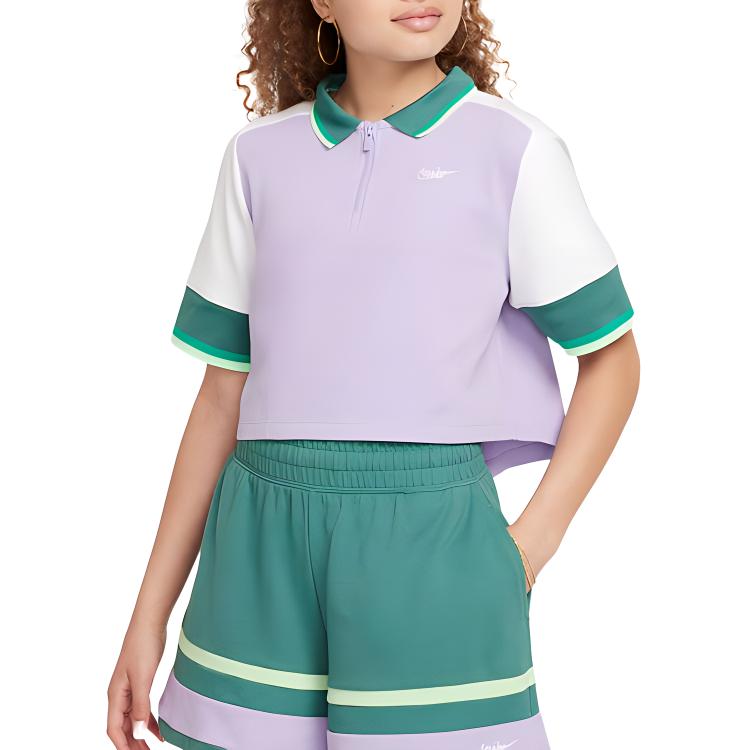

Nike Sportswear Color Block Soft Comfortable Casual Short Sleeve T-Shirt Kids Tops Hydrangea-Purple White FV0188515 XL