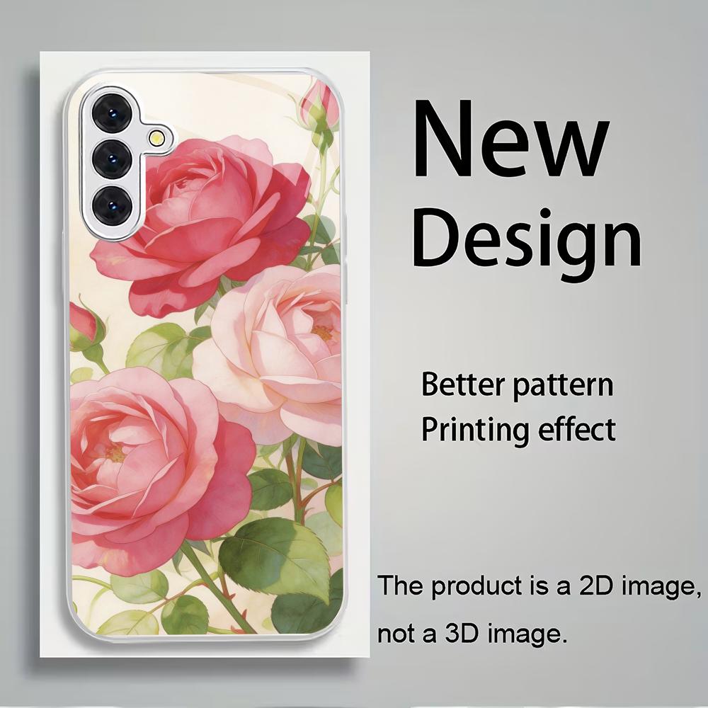Flower patterned glass phone case suitable for Samsung Galaxy S26 S25 S24 S23 S22 S20 FE/Ultra/Plus anti drop back cover