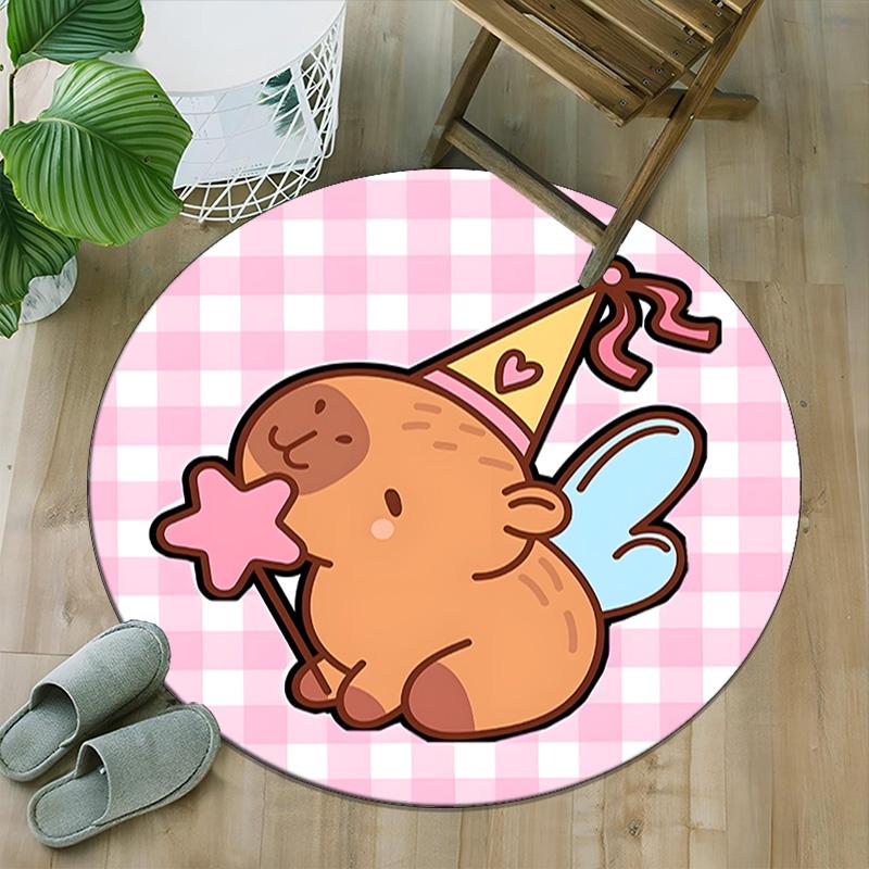 1pc Capybara Carpet, Round Rug, Comfortable, Suitable for Entryways, Living Rooms, Office, And Bedrooms, Christmas Decoration