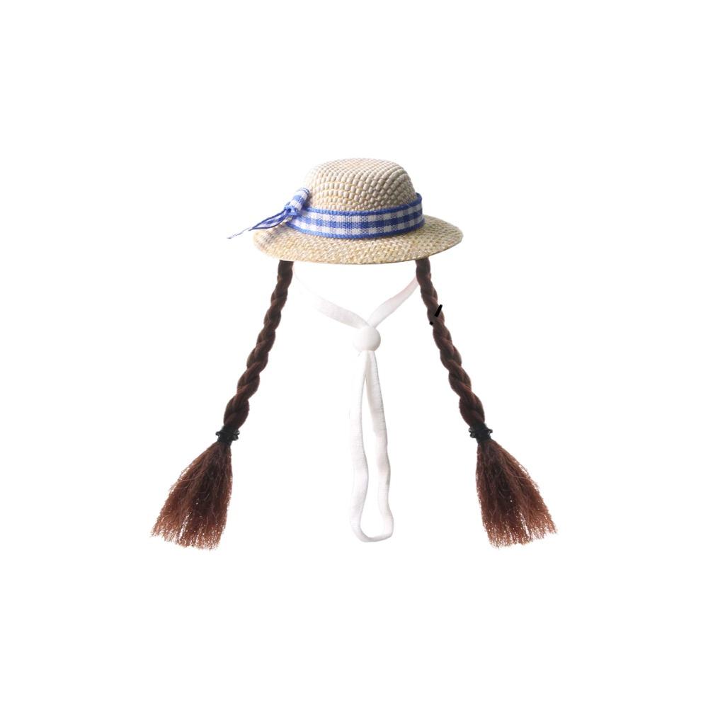 Adjustable Parrot Sun Hat Funny Hamster Knitted Hat Cockatiel Hat Bird Wig Cap  for Small Pets Brown Braids