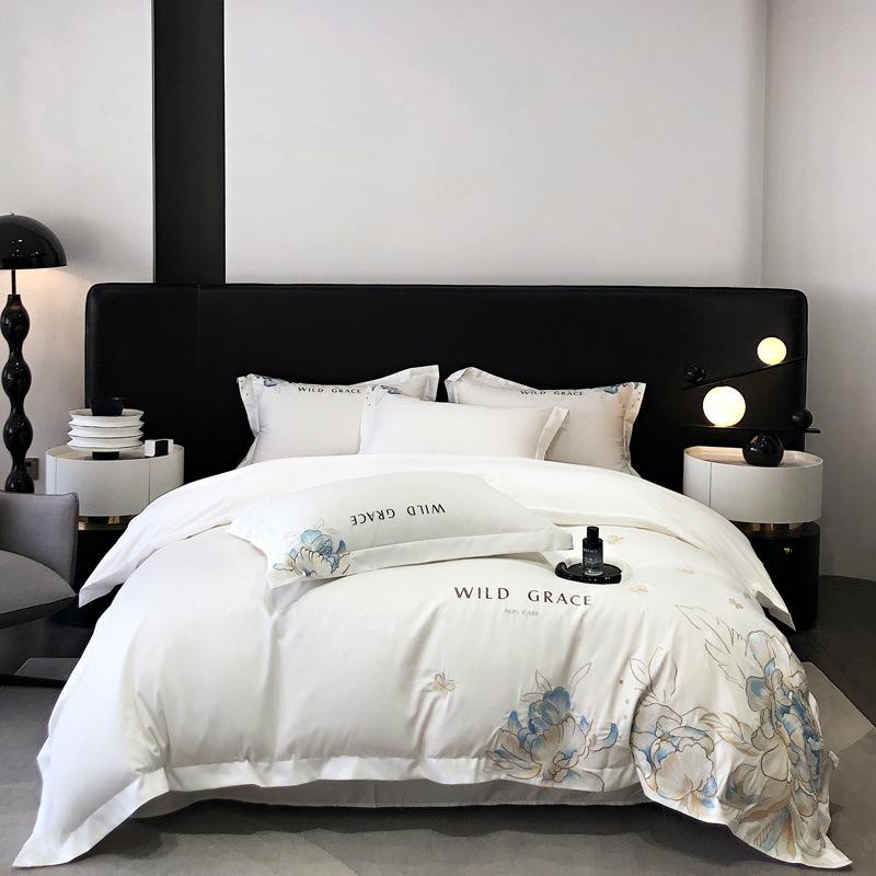 

Light Luxury A Maternal And Infant Grade Long-Staple Cotton4-Pcscotton Flower Embroidery Quilt Cover Pure Cotton Mattress Bedding 4 1.5m bed sheet 4pc слонова кістка