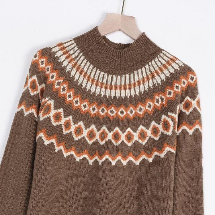 Nordic Knitted Winter Sweater Women High Neck Casual Pullover Tops Jumper