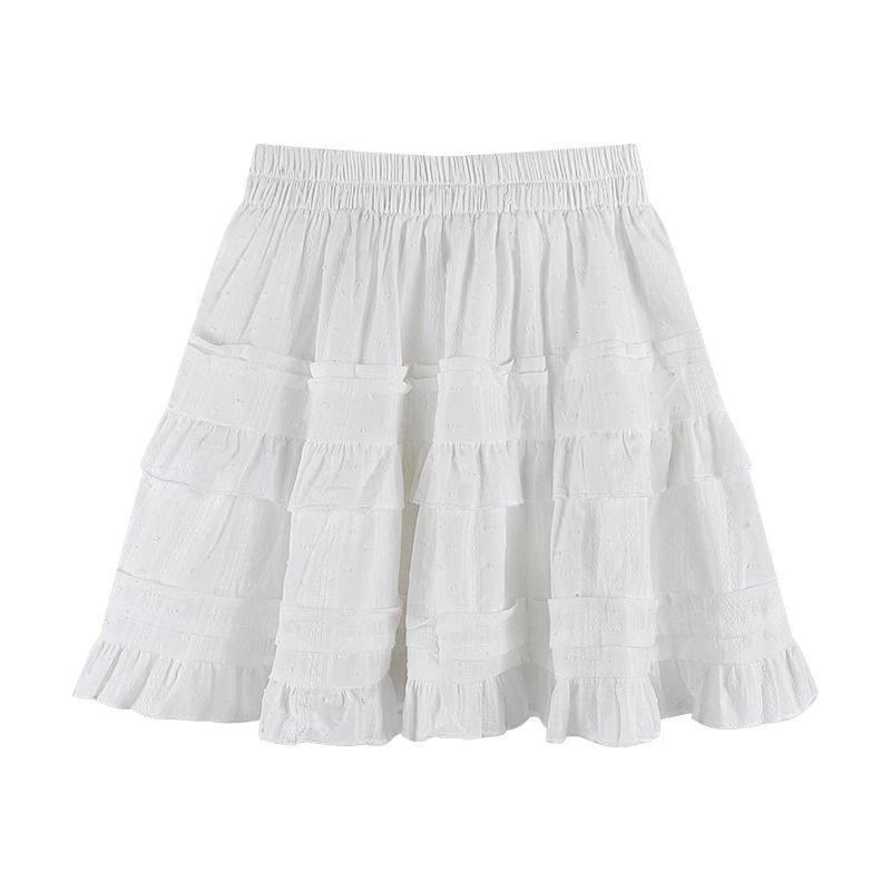 White Lace High-Waisted Ballet Style A-Line Fluffy Midi Skirt for Women - Autumn 2026 Double Extra Large белый