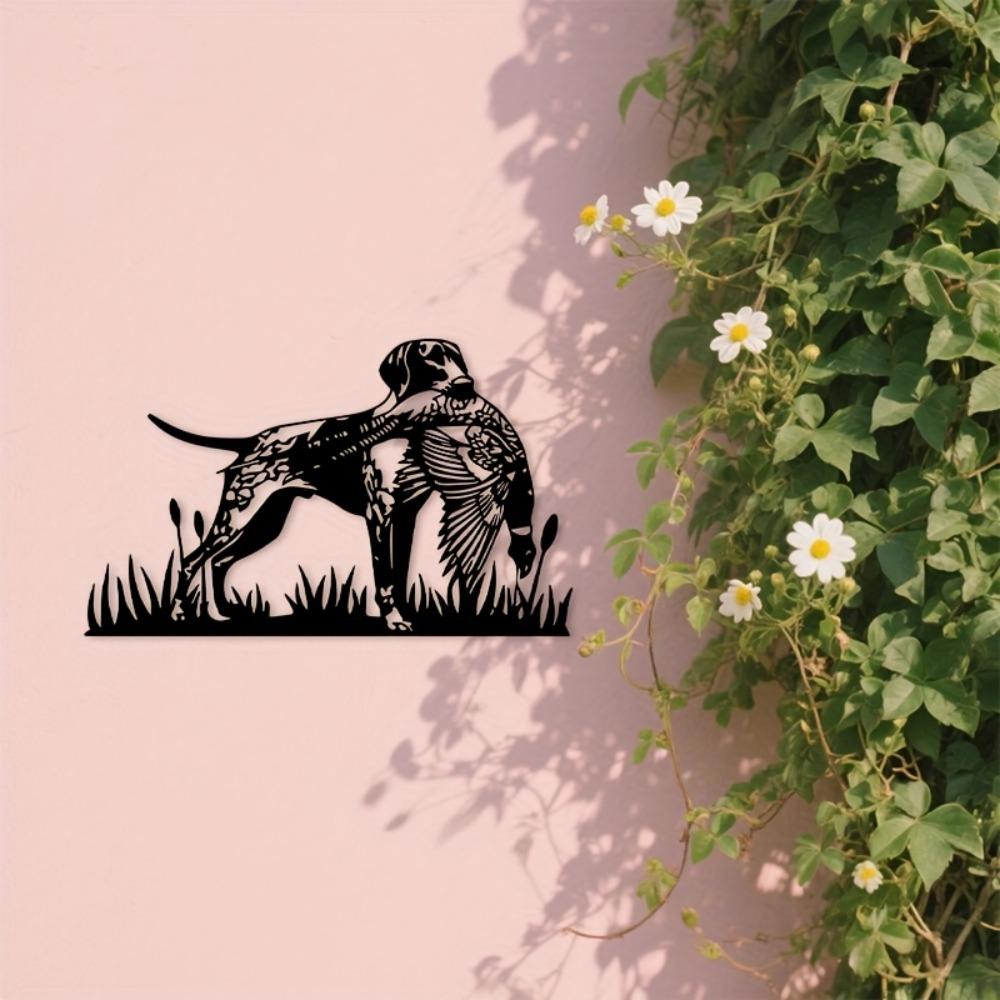 2D Flat Metal Wall Art - Hunting Dog with Pheasant Silhouette, Black Outdoor Decor for Living Room, Study, Farmhouse, Indoor Outdoor Use