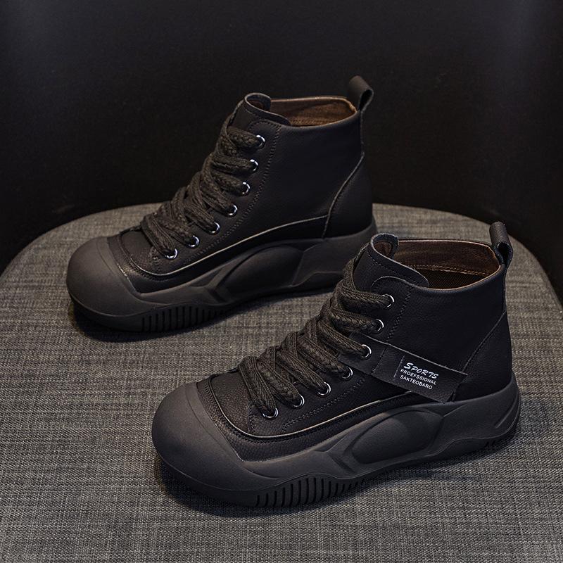 Internet Celebrity Martin Boots Women's Shoes 2025 Autumn New Thick-soled Heightening Short Boots High-top Casual Shoes Retro British Style