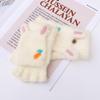 Women's Plush Warm Half-finger Flip Gloves Autumn and Winter Korean Version Knitted Student Writing Office Thickened Velvet Radish