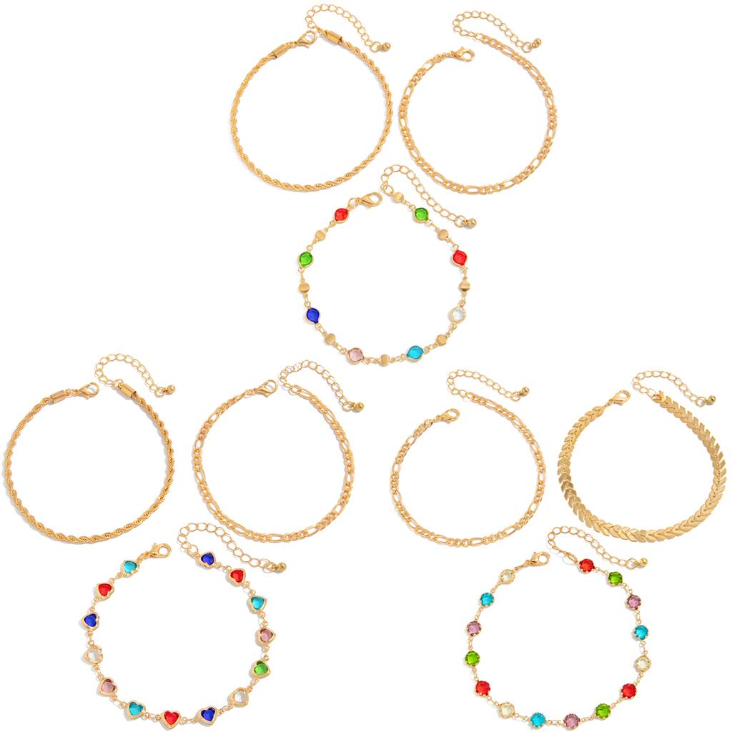 Salircon 3Pcs/set Fashion Colorful Imitation Crystal Chain Anklets Sandals Women Boho New On Foot Ankle Chain Beach Jewelry Gift