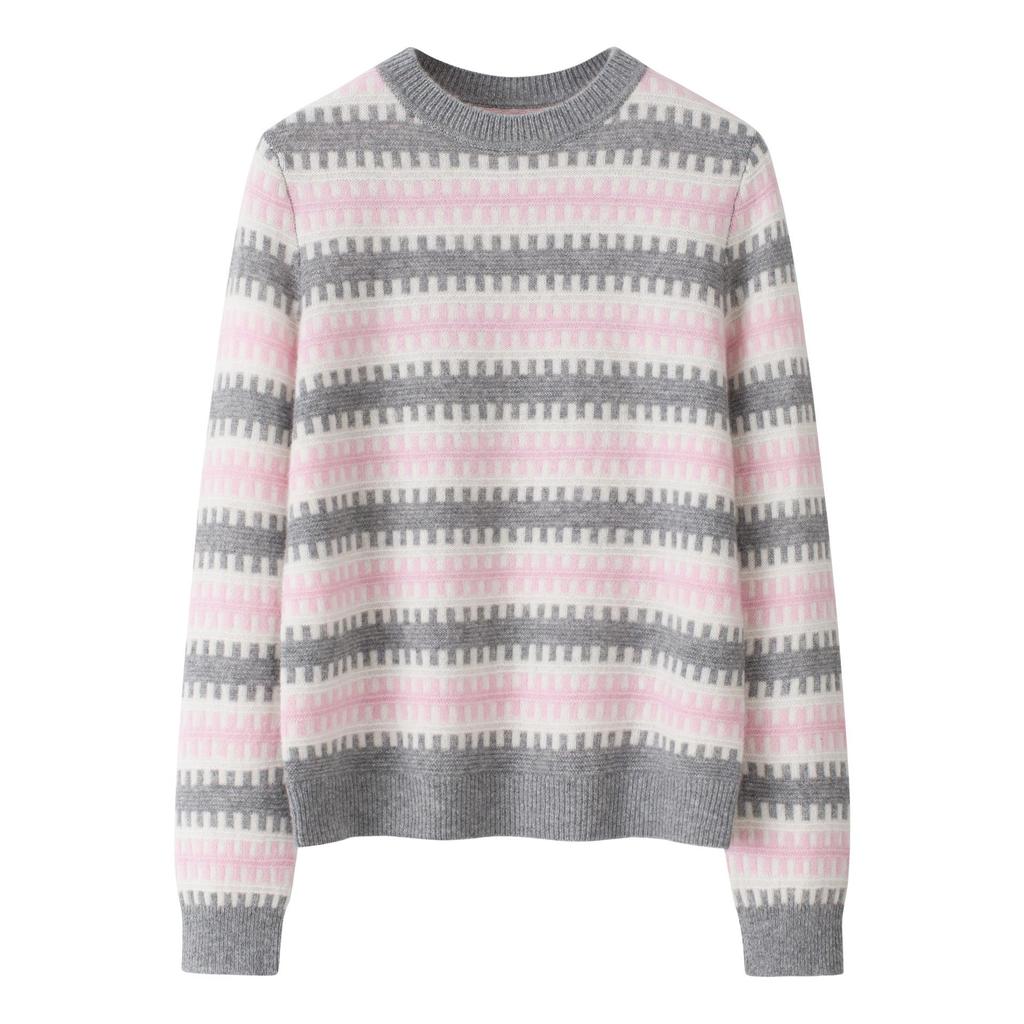 Women's Slim Fit Round Neck Jacquard Cashmere Sweater