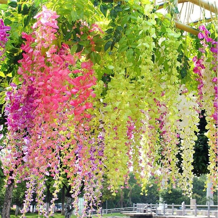 Wisteria Artificial Flowers Garland Wisteria Flowers Hanging Decoration 12 Pcs - Light Pink