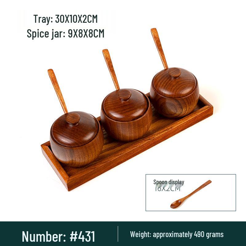 Japanese Retro Wooden Condiment Jar with Lid - Solid Jujube Wood Kitchen Salt Box