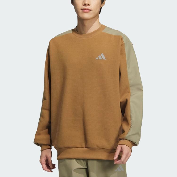 Adidas Fleece Crew Neck Color Block Long Sleeve Sweatshirt Men Sweatshirt Brown JX1793