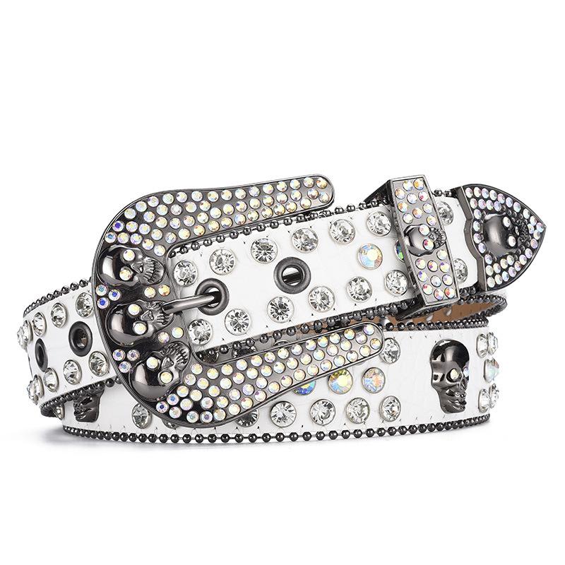 Dark Skull Rhinestone Inlaid Belt High-End Pin Buckle Full Diamond Sequins Hip Hop Decoration Nightclub Belt Women