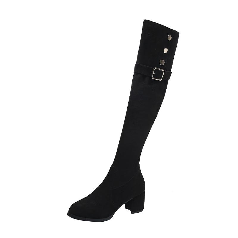 Retro Knee Boots Women's Small 2025 Autumn and Winter New Thick-soled Thin Elastic Boots Women's Suede High Boots