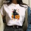 Halloween T-Shirts Women Clothes Fuuny Printd Pumpkin Cat Tshirt Women's Short Sleeve Tops Streetwear T-Shirt Female Drop Ship