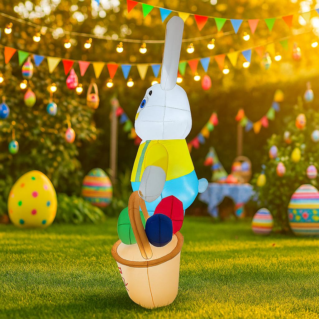 2.1M/6.8FT Easter Festival DIY Decoration Inflatable Model Rabbit carrying basket holiday Garden Yard Outdoor LED Light Decor