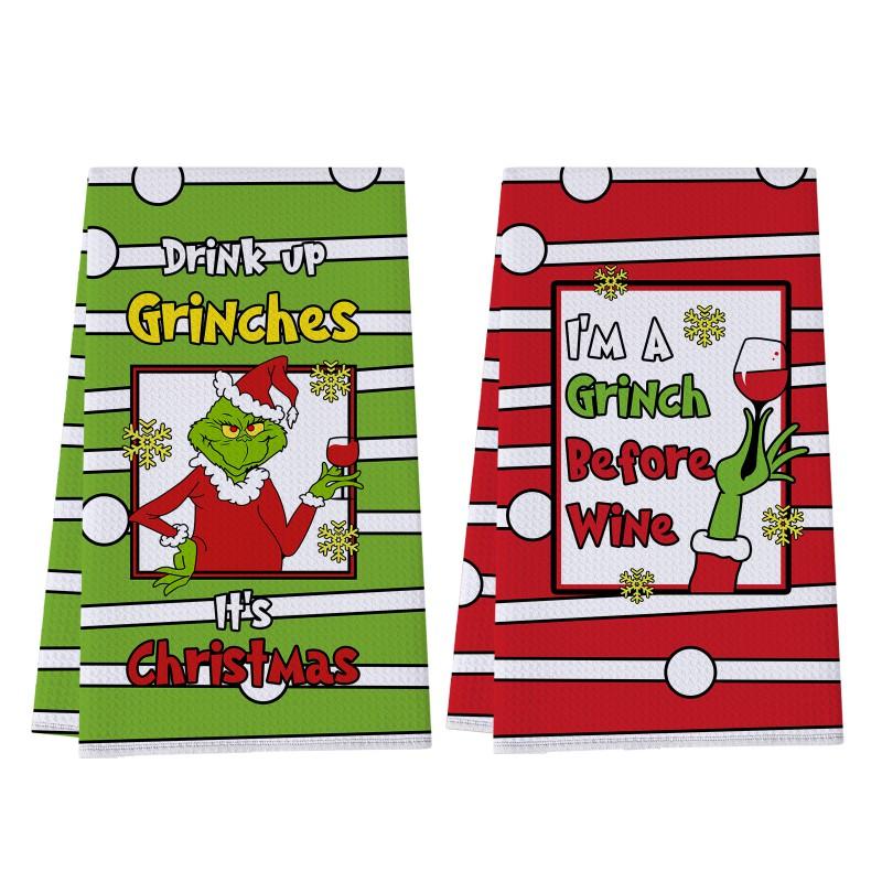 Christmas Grinch Waffle Kitchen Towel 380gsm Blend Printed Hand Bathroom