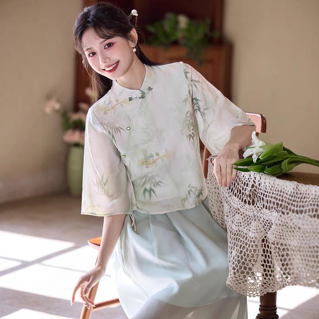 Chinese Retro Zen Style Tang Suit Cheongsam Top with Hanfu Elements for Women