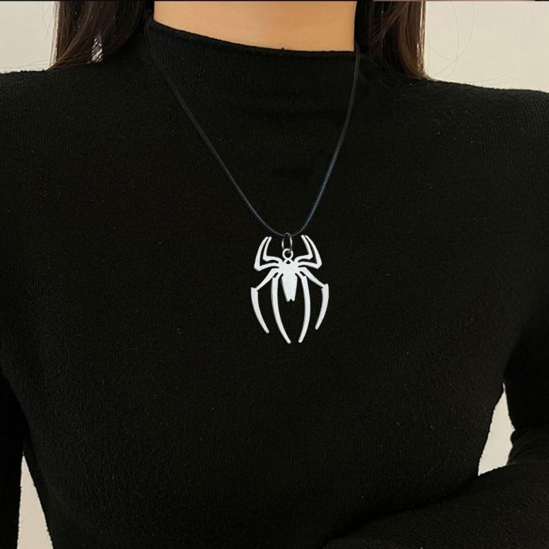 Men Spiders Necklace Edgy Neckchain Fashionable Pendant Neackwear PU Rope Charm Clavicle Chain Fashion Jewelry Gift
