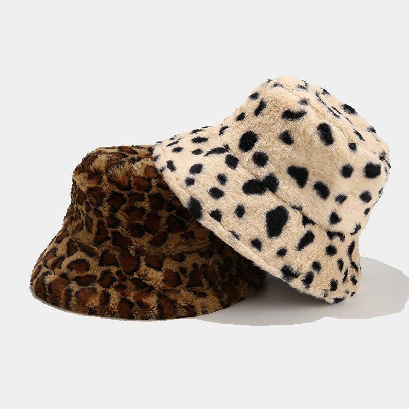 Women S Vintage Leopard Print Plush Bucket Hat Winter Warm Fashion