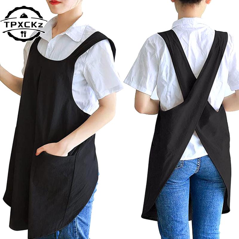 Cross Back Aprons For Women, Smock Apron With Pockets Cute Gardening Dress Crossed Aprons For Women With Pockets Aprons