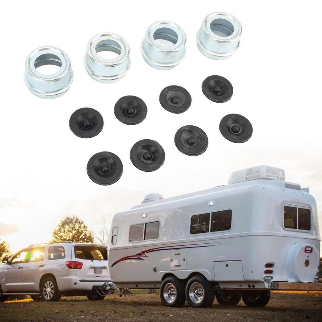 4 Set Trailer Hub Bearing Dust Caps Trailer Axle Dust Cap Wheel Center Caps Grease Covers with 8 Rubber Plugs for Camper RV Boat 2.72in 7000‑8000 Lbs