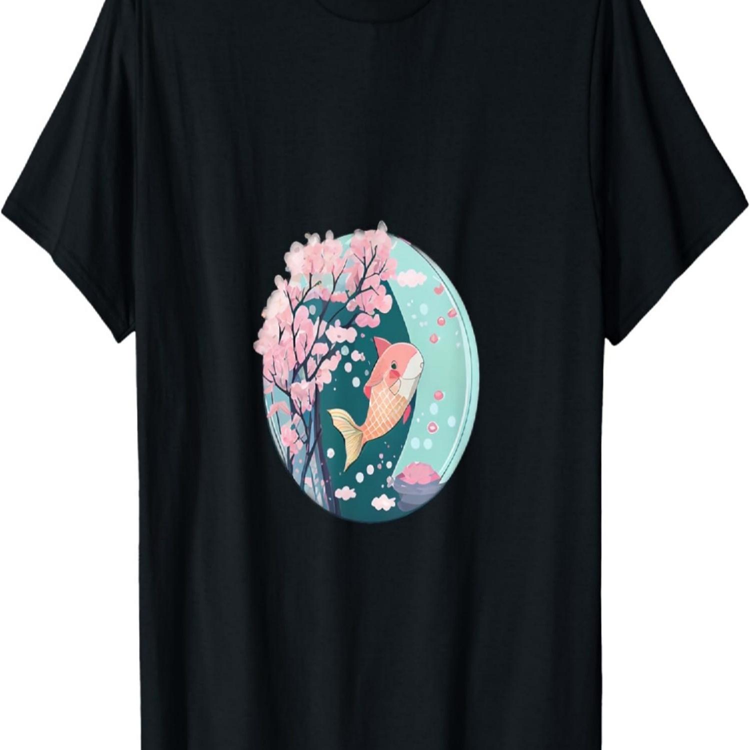 Cute Kawaii Koi fish swimming cherry blossom flowers coral T-Shirt S