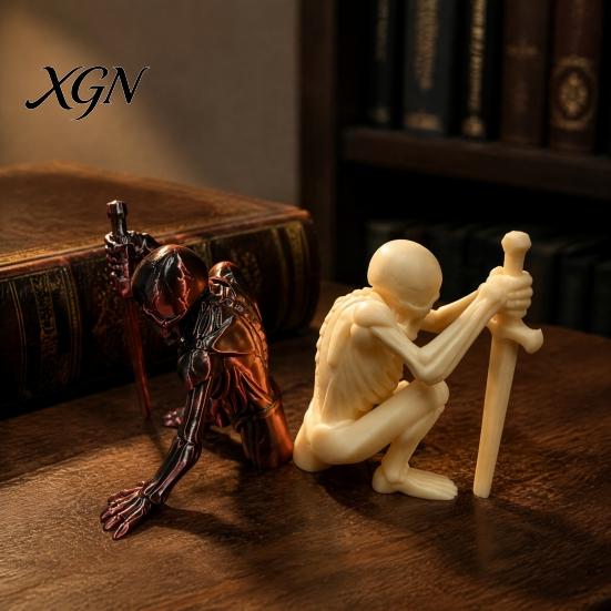 Mysterious Room Ornament 3D Printed Skeleton Figurine with Swords, Creative Desktop Ornament, Gifts for Friends Swords Statue Home Office Halloween