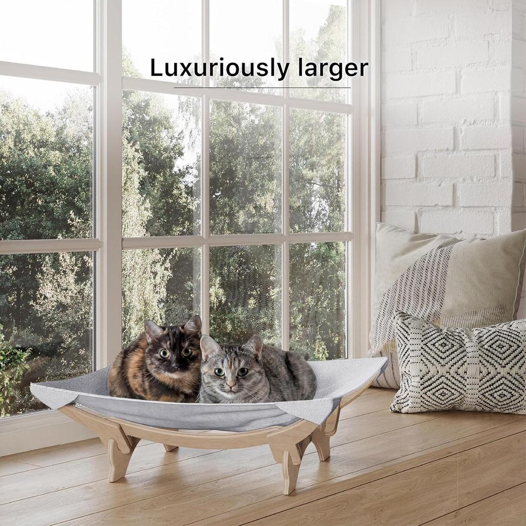 Cat Hammock Bed with Wooden Frame Elevated Bed for Indoor Cats Puppy Small Dogs Pet Sleeping Bed Furniture Stable Support