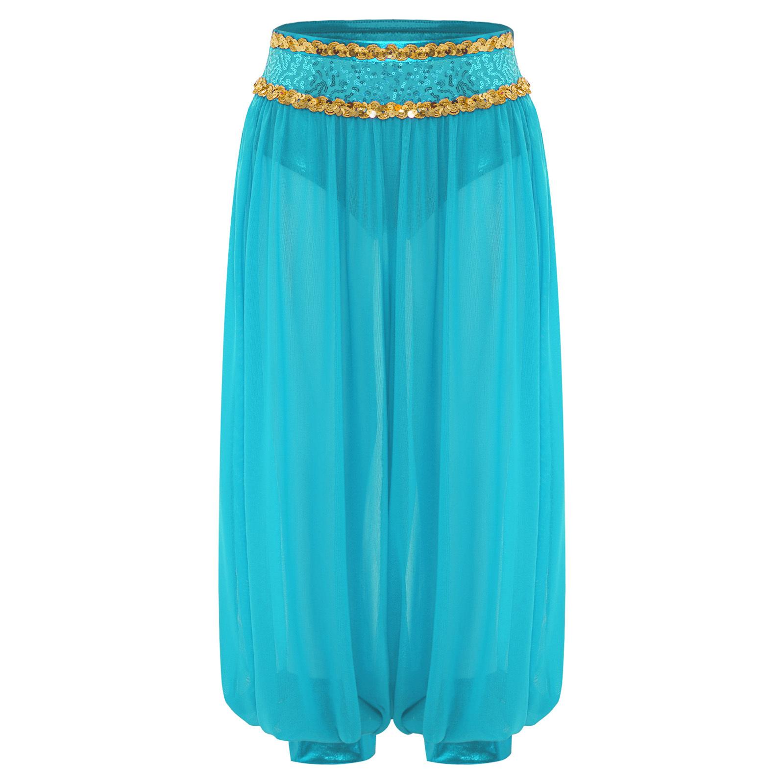 

Girls Belly Dance Pants Shiny Sequins Waistband Side Invisible Zipper Sheer Mesh Bloomers Party Performance Trousers 7-8 Years чирковий