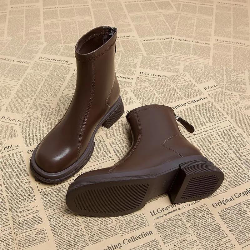 

Осень-зима женские ботильоны повседневные молнии сзади туфли на низком каблуке женские винтажные короткие ботильоны 35 коричневый