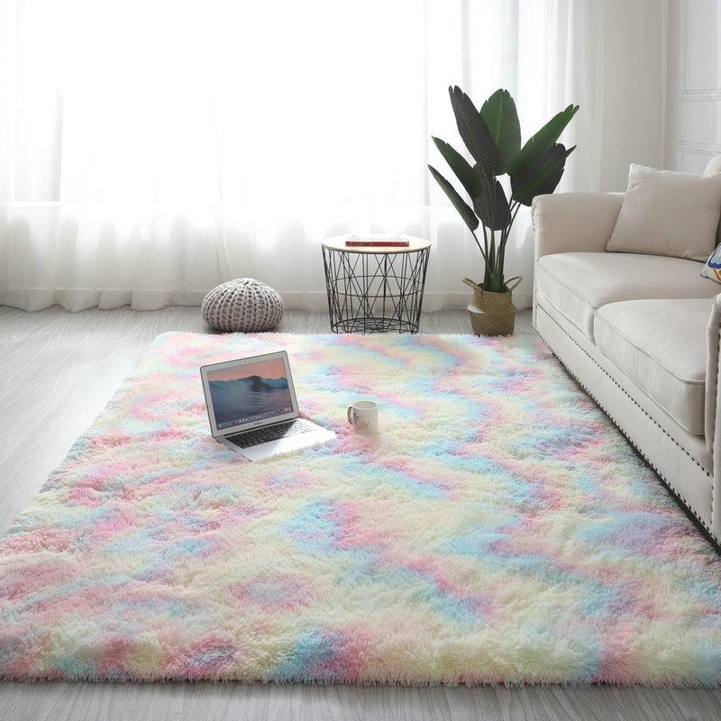 Carpet Shaggy Tie-Dye Carpet Living Room Dirty Resistant Easy Care Household Non-Slip Pad