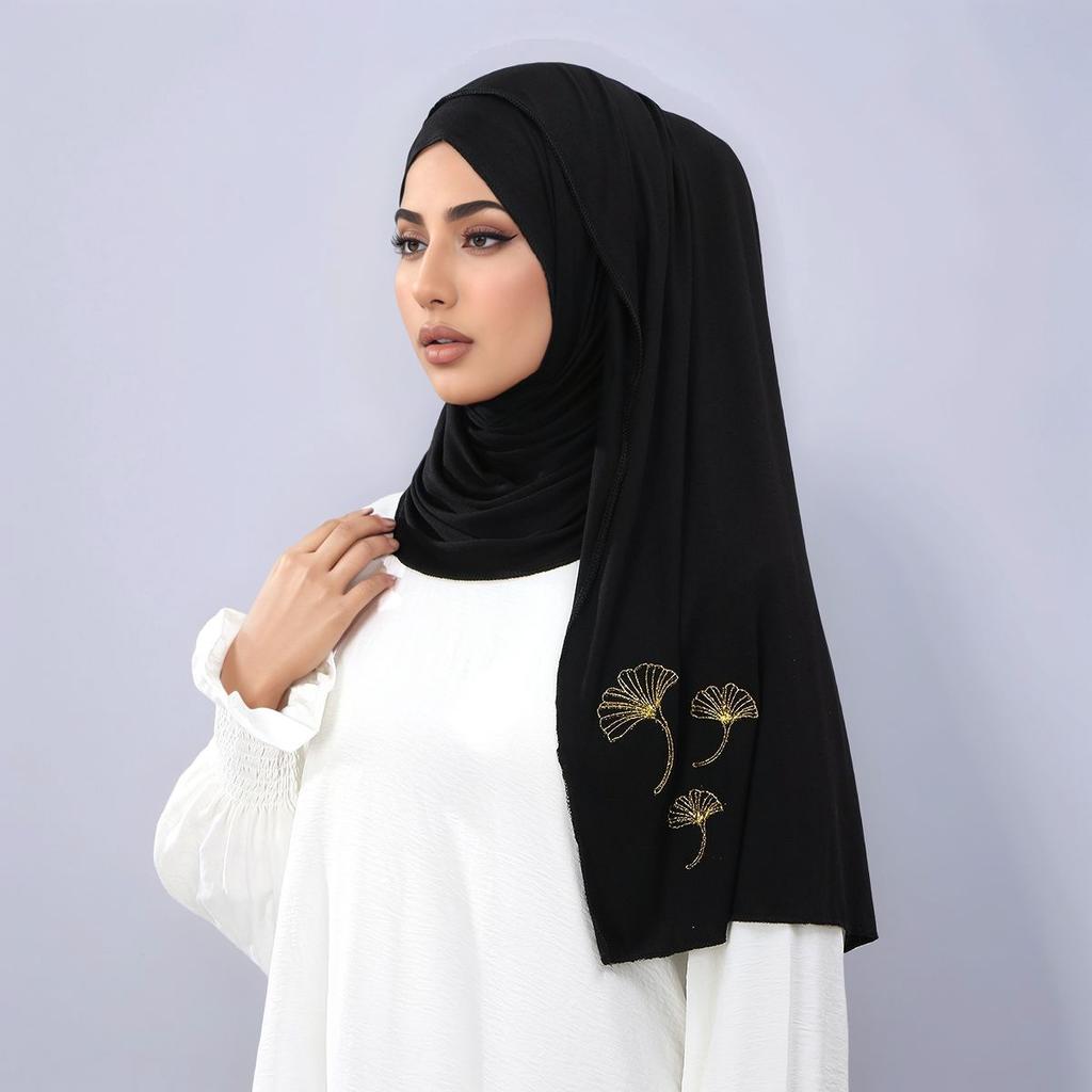 New Jersey Modal Scarf Hijab for Woman Gold Sprinkling Plain Soft Long Shawls Islam Headwraps Ramadan Prayer Turban