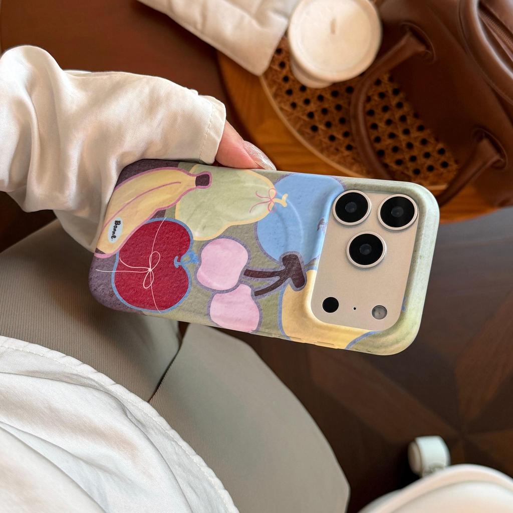 Colorful Fruit Graffiti iPhone 14/15/16/17ProMax Magnetic Stand Case for Women