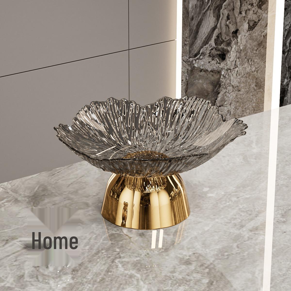 

Прозрачная фруктовница и тарелка для закусок на высокой ножке: Современный дизайн в стиле легкой роскоши для журнальных столиков в гостиную.