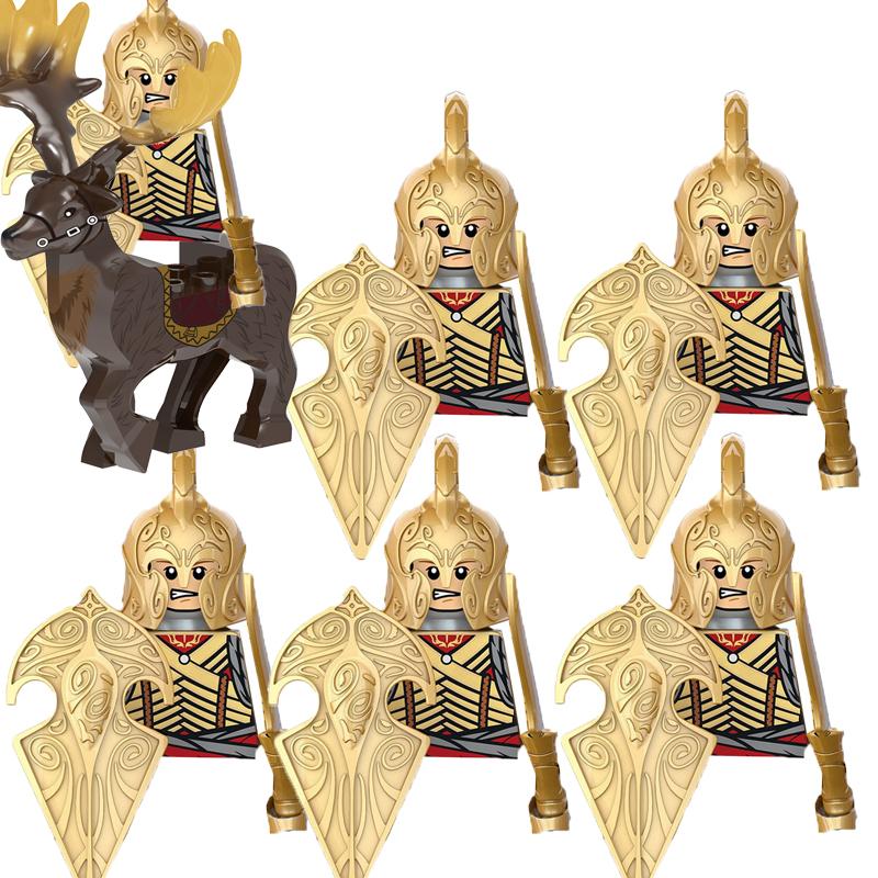 MOC Středověké Vojenské Stavební Kostky Elfský Bojovník Ork Rohan Gondor Rytíř Sada Postav Zvířecí Armáda Zbraň Luk Kuše Hračka