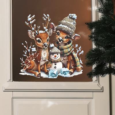 Kerst Eland Sneeuwpop Muursticker Nieuwjaar Glasraam Decor Muurschildering Voor Kerst Huisdecoratie Zelfklevende Festival Stickers