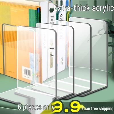 Clear Acrylic Thickened Bookends - Sturdy Bookstand for Desktop Bookshelf Storage