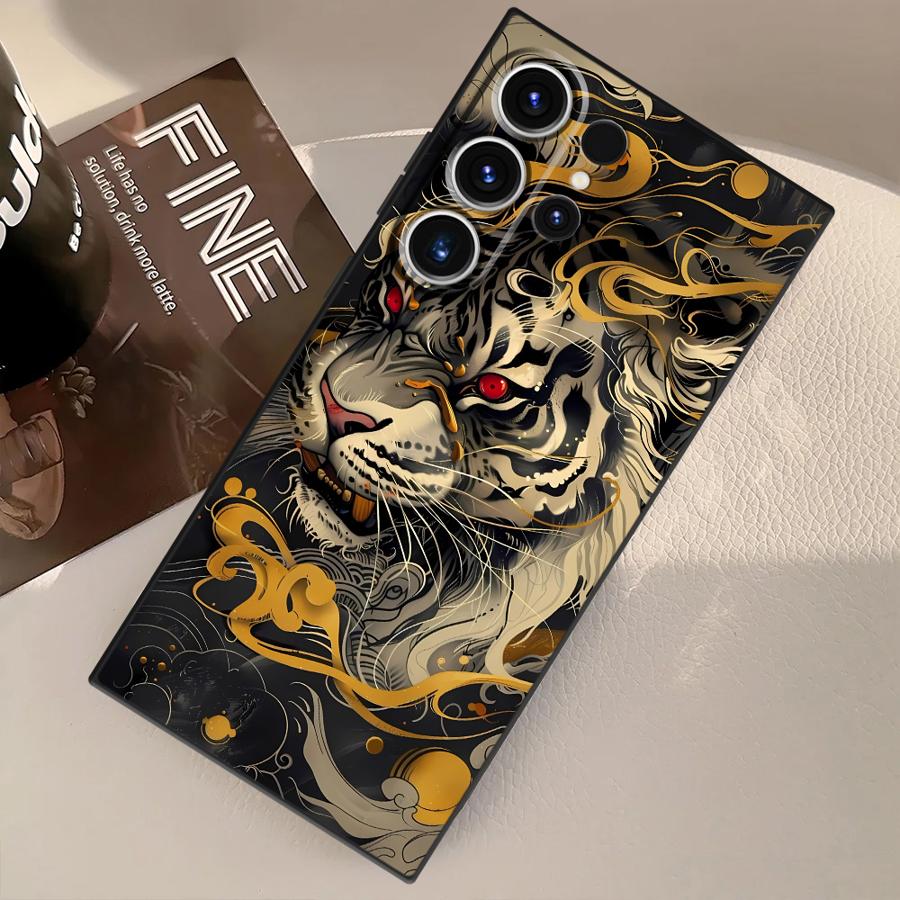 Luxury Fashion Fierce White Tiger Black Soft Phone Cover Case for Samsung Galaxy S20 S21 FE S25 Edge S24 Plus S23 Ultra