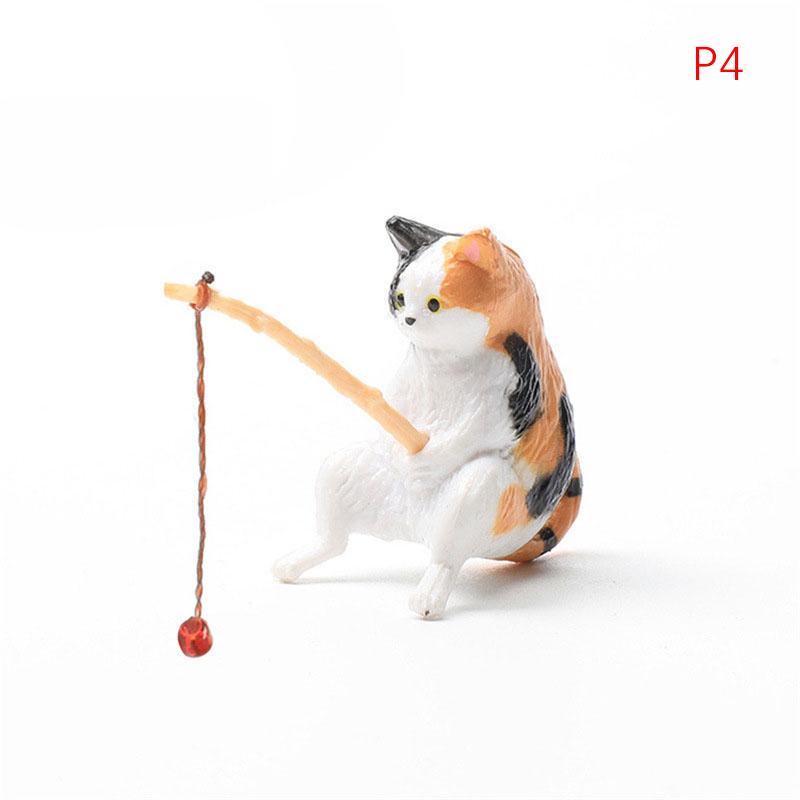 1Pc Fishing Cat Ornaments Aquarium Decor Fish Landscaping Cartoon Fishing Cat Statue Mini Resin Figurine Home Decoration