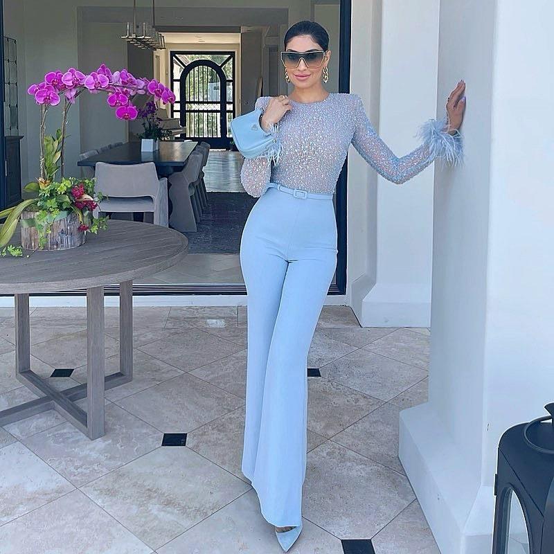 Salopetă ocazională cu mânecă lungă cu cusături pene pentru femei - Moda europeană și americană