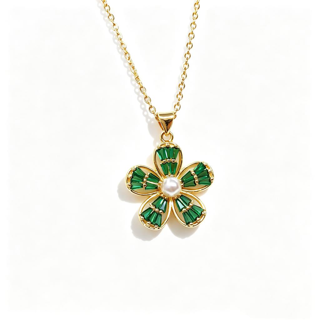 Stainless Steel Chian Red Green Zircon Flowers Pendant Necklace For Women New Luxury Girls Lucky Chain Birthday Jewelry Gifts