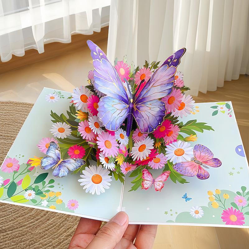 3D Fold Out Butterfly Flower Greeting Card Handmade High Quality Paper Up Card for Graduation Business Holiday Gifts