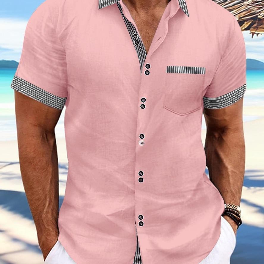 Men's  Summer Fashion Striped Slim Fit Double-Button Business Casual Short-Sleeve Shirt