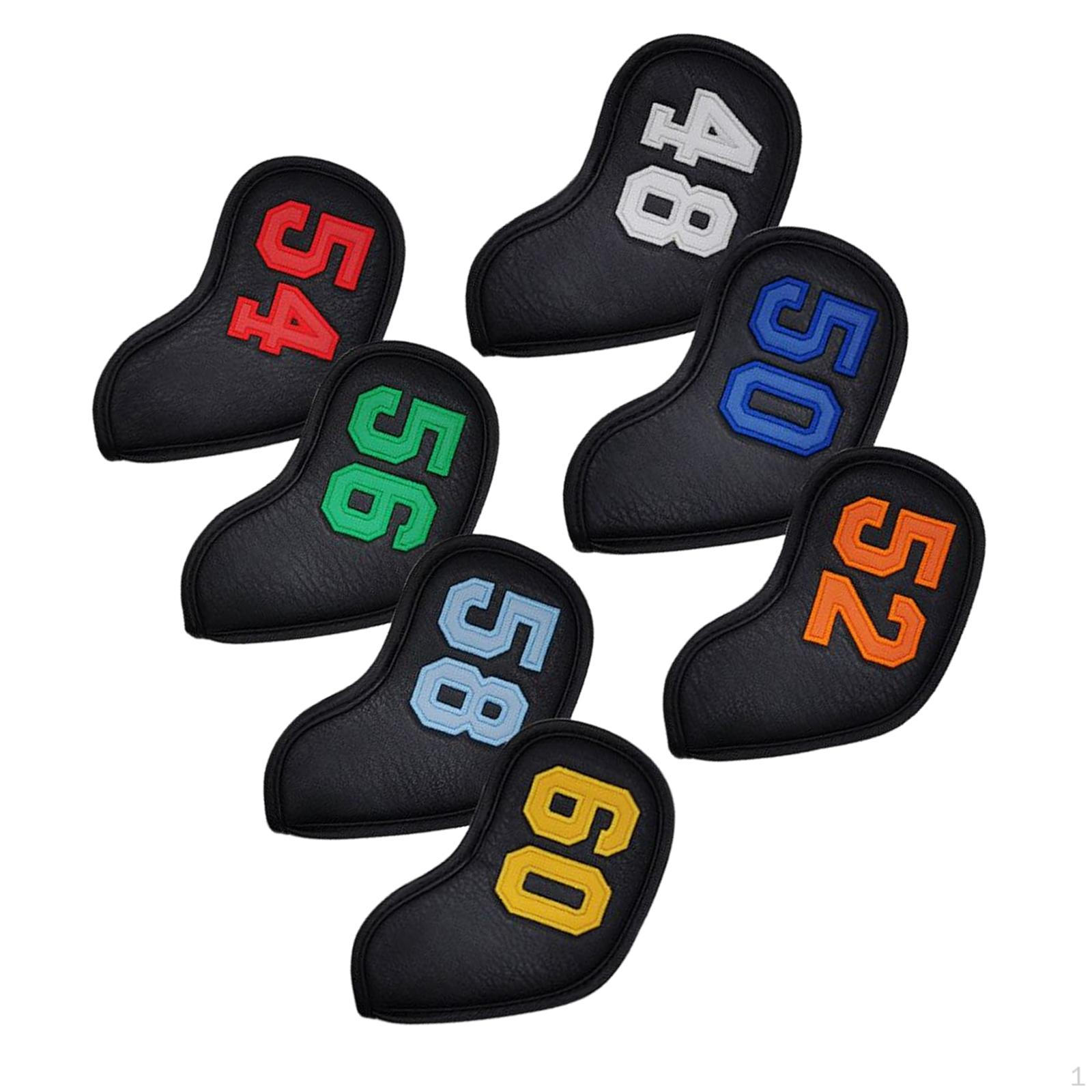 7 Pieces PU Golf Club Headcovers Identification Number Embroidery Dustproof Thick Durable Head Black Colorful